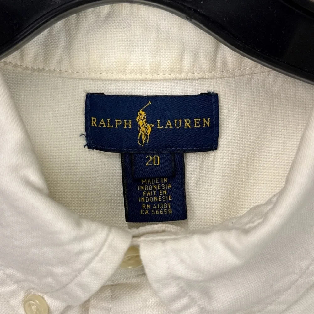 Ralph Lauren Boys Button Down Shirt Size 20 Off-White Cotton Oxford Pony Logo